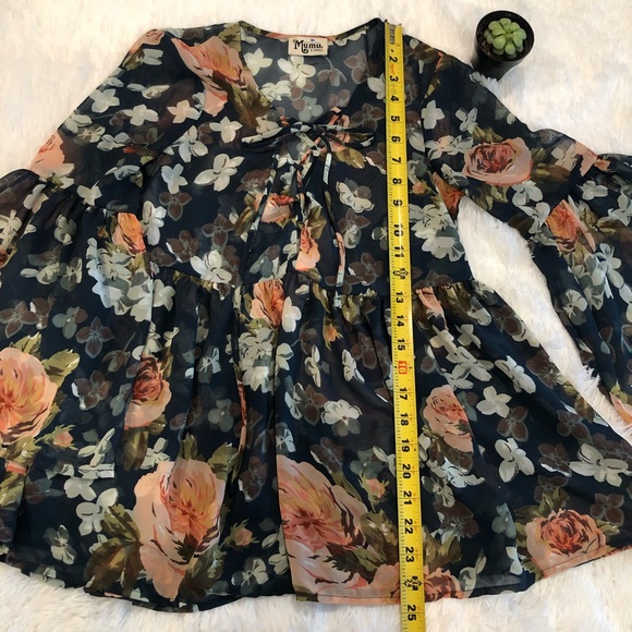 Show Me Your MuMu Floral Print Bell Sleeve Top XS - Picture 3 of 8